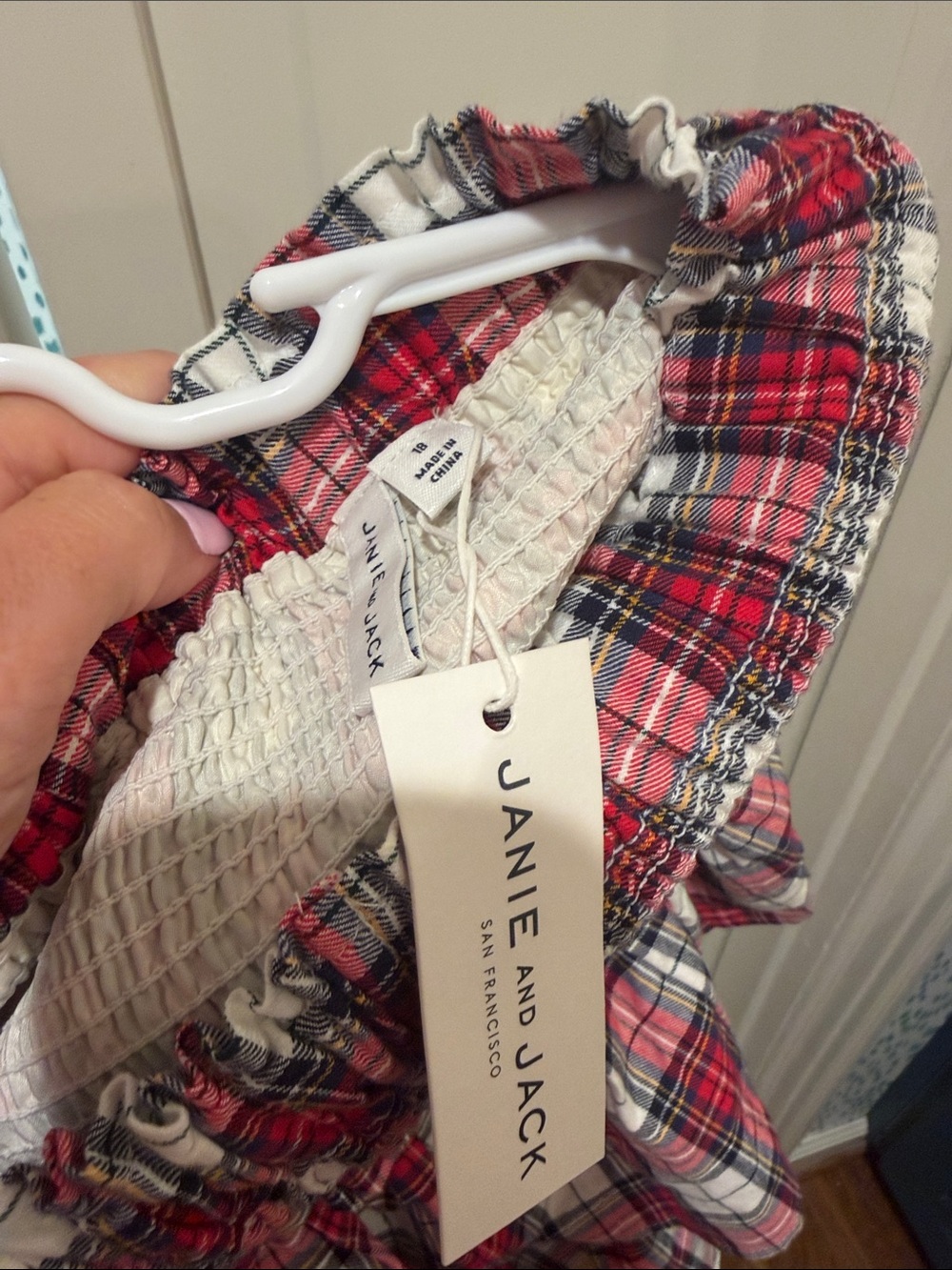NWT Janie and Jack Red and cream Plaid Ruffle Smocked Girls' Skirt - Picture 2 of 6